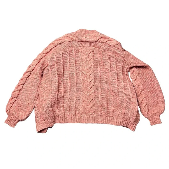 Madewell Bubble Sleeve Chunky Cable Knit Cardigan Sweater Pink XS Wool Blend - Picture 4 of 7